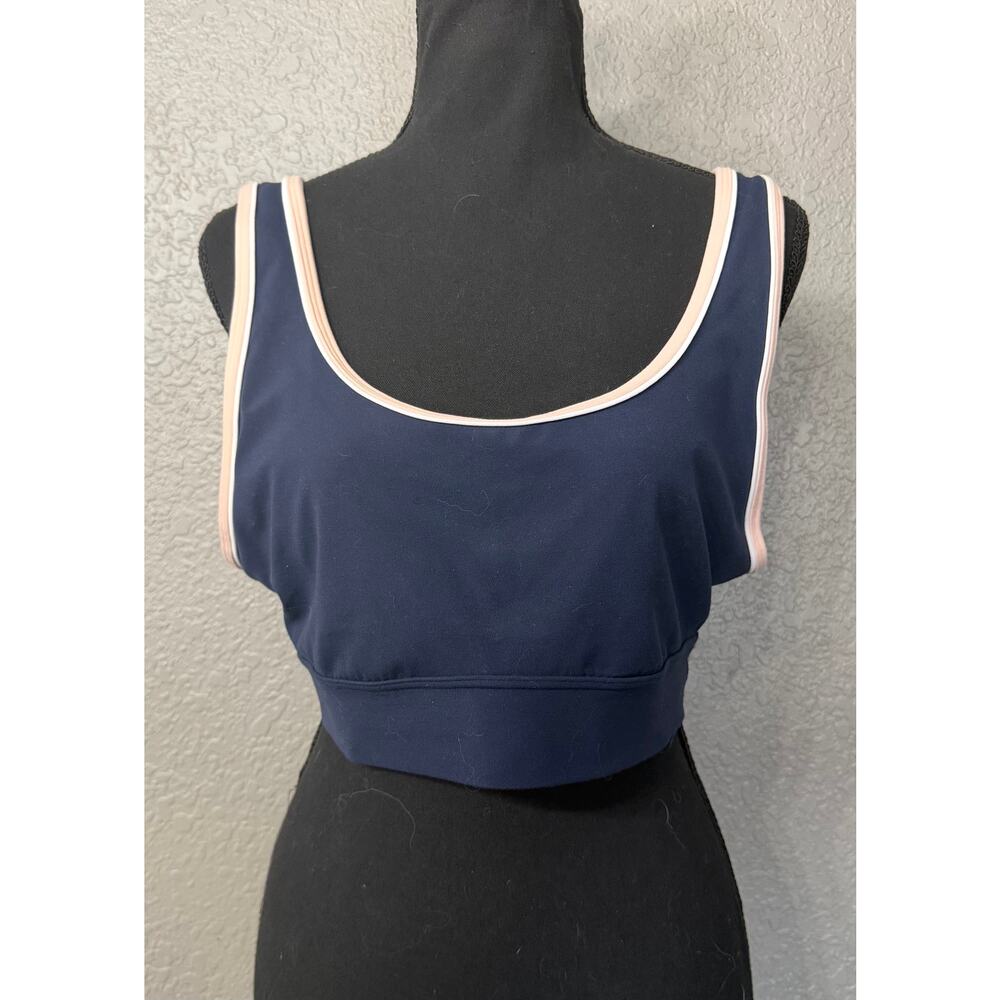 Athleta Womens Sz L Blue Pink Trim Sports Bra Crop Top Yoga Workout Activewear - Picture 5 of 5